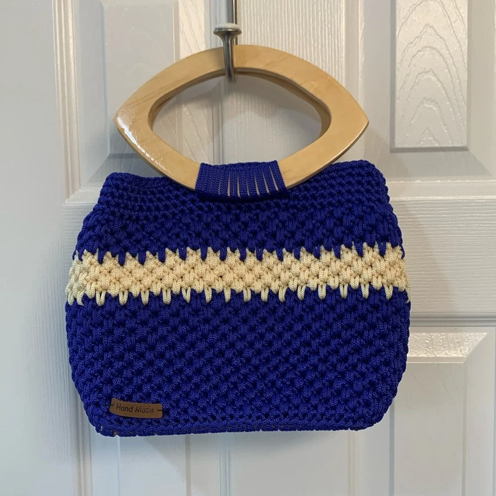 Handmade blue crochet satchel purse - Picture 1 of 7